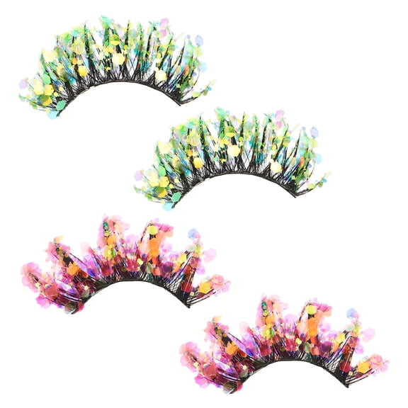 2 Pairs Color Lashes: 3D Glitter Lash Clusters False Eyelashes - Exaggerated Sparkle Eyelashes with Sequins Rhinestones for Stage Makeup Masquerade New Year
