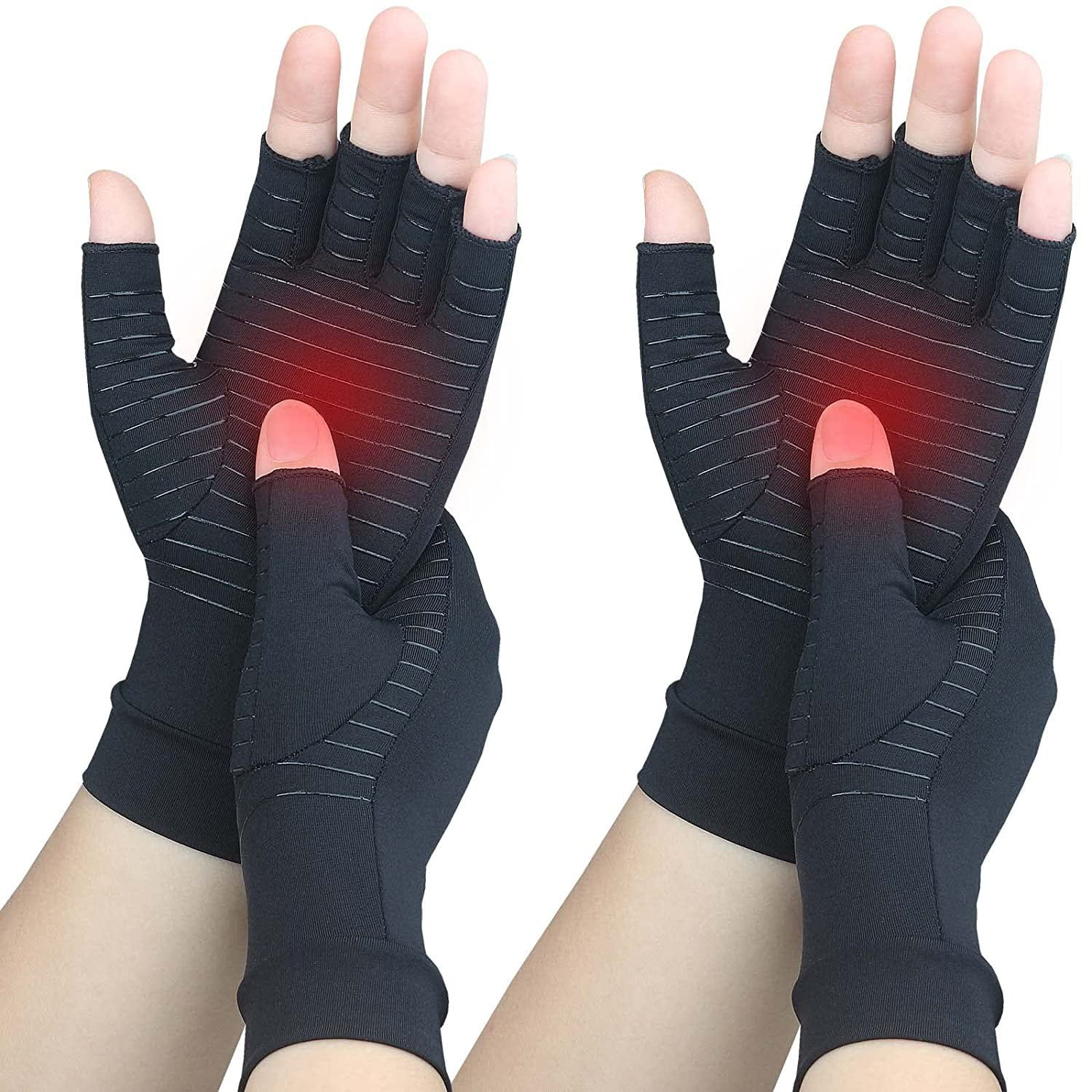 2 Pairs Compression Arthritis Gloves Infused Fingerless Glove for Carpal Tunnel, RSI