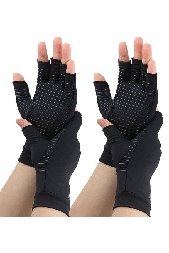2 Pairs Compression Gloves for Women and Men,Fingerless Copper Arthritis Gloves for Rheumatoid Arthritis Osteoarthritis Carpal Tunnel,Hand Pain Relief and Support,Open Finger (Black,Medium)