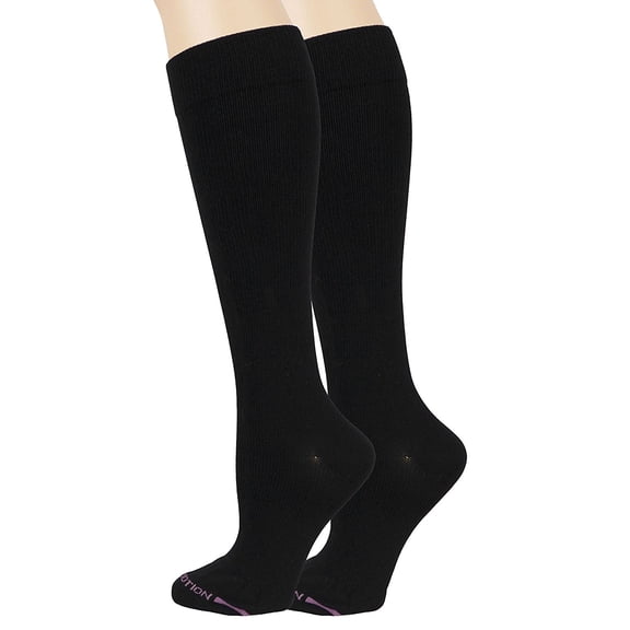 2 Pairs Compression Knee-Hi Women's Socks Black Size 9-11, Non-binding, comfort band construction By Dr. Motion