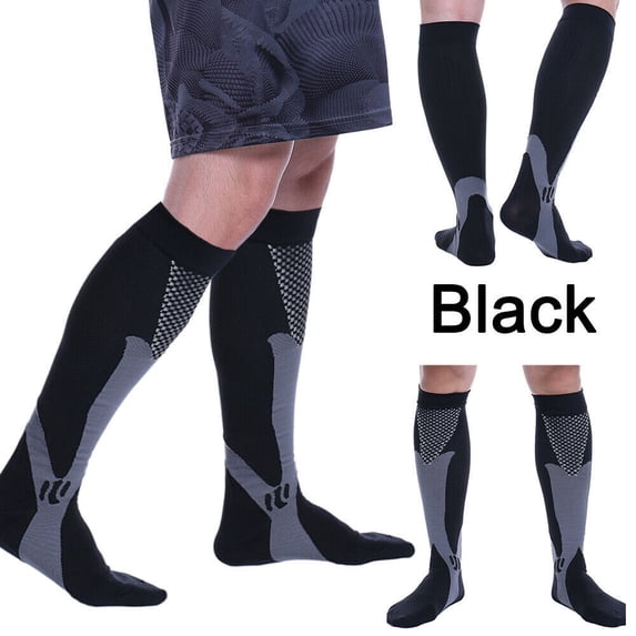 2 Pairs Compression Socks for Women, 15-30mmHg Running Socks for Travel Hiking, Compression Sport Sock, Black