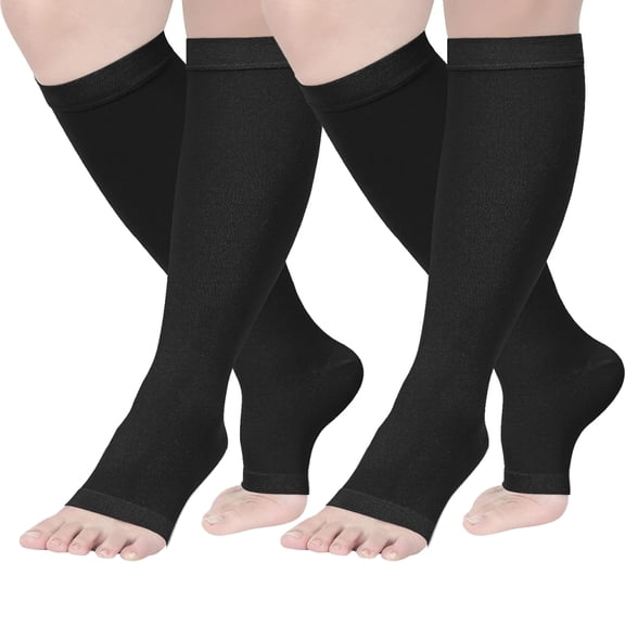 2 Pairs Compression Stockings for Women & Men, 20-30mmHg Thigh High Compression Socks, Open Toe Medical Compression Socks