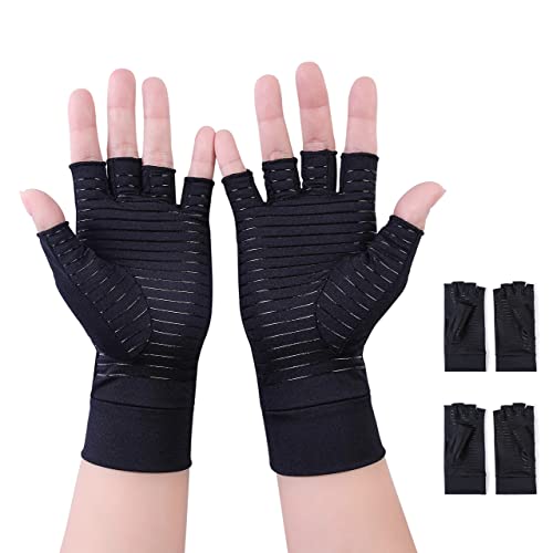 2 Pairs Copper Arthritis GlovesHigh Copper Content Infused Nonslip Fingerless Compression