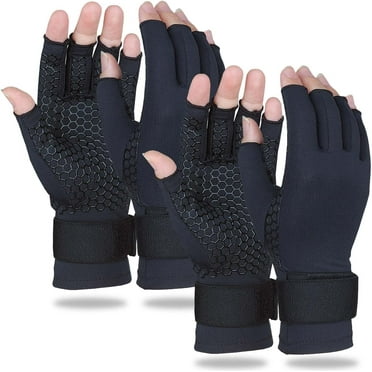 2 Pairs Copper Arthritis Gloves for Women Men, Compression Gloves with Adjust Strap for Arthritis, Wrist Support, Hand Pain, Fingerless Computer Typing Gloves for Carpal Tunnel