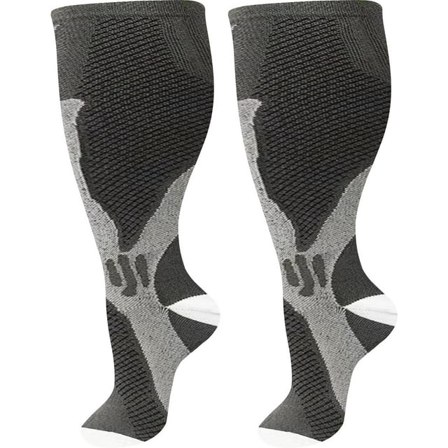2 Pairs Copper Compression Socks for Plus Size Women & Men Circulation
