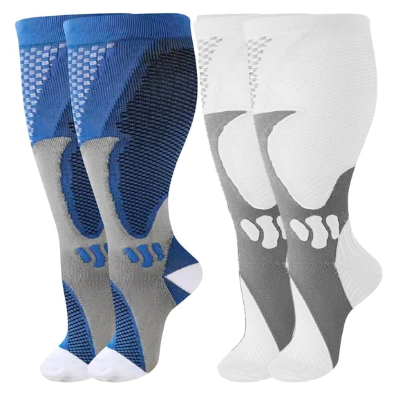 2 Pairs Copper Compression Socks for Plus Size Women & Men Circulation 20-30 mmHg Knee High- Better Blood Flow, Swelling, Best Support for Medical, Running, Nursing
