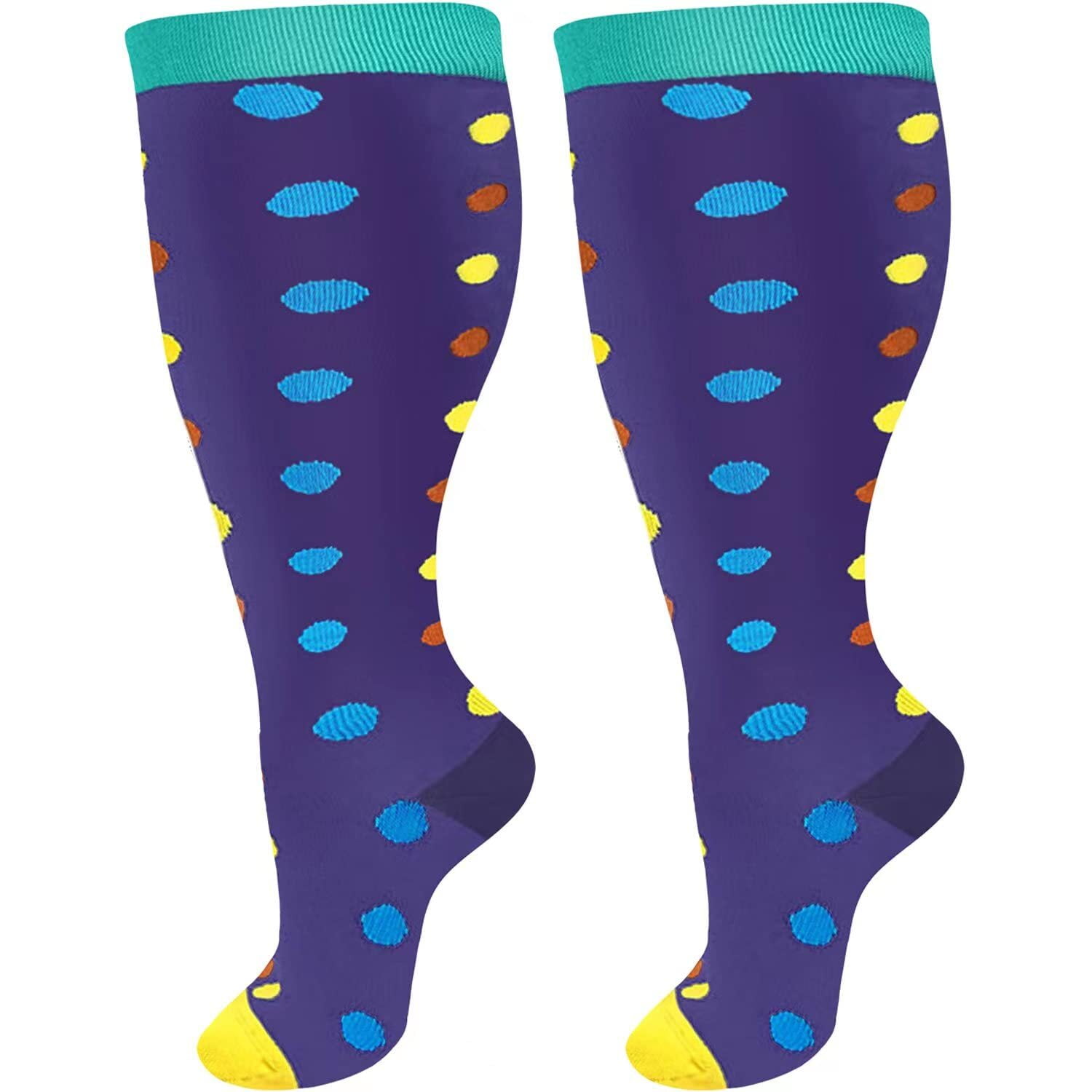 2 Pairs Copper Compression Socks for Plus Size Women & Men Circulation