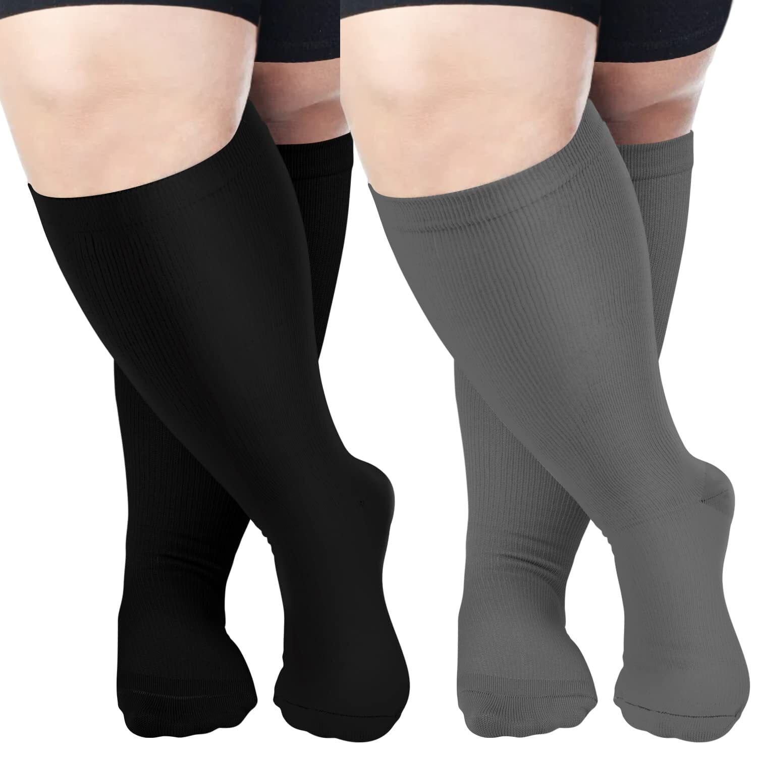 2 Pairs Copper Compression Socks for Plus Size Women & Men Circulation