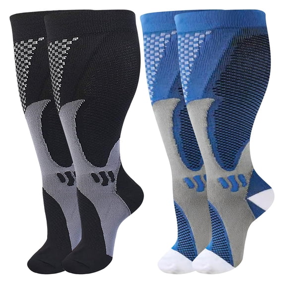 2 Pairs Copper Compression Socks for Women & Men Circulation 15-20 mmHg Knee High- Better Blood Flow, Swelling, Best Support for Medical, Running, Nursing