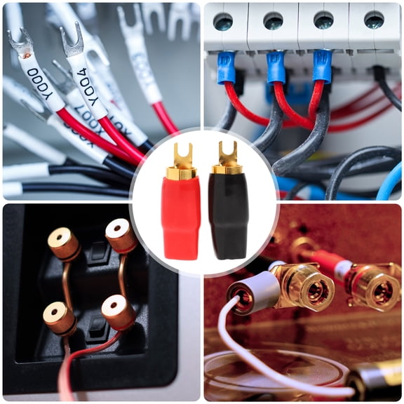 2 Pairs 0ga Terminal Crimp Connectors with Barrier Spade Terminals for Speaker Wire, Audio, and Electrical Use