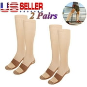 2 Pairs Copper Knee High Compression Socks For Men & Women-Best For Running,Athletic,Medical,Pregnancy and Travel -15-20mmHgBeige