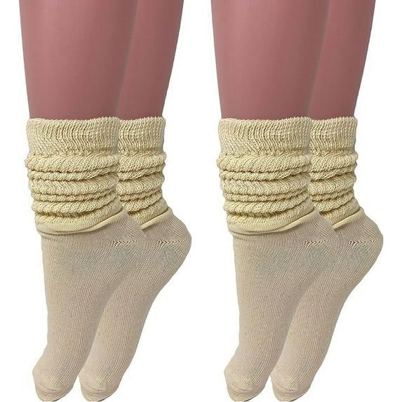 2 Pairs Cotton Lightweight Slouch Socks for Women Shoe Size 5 to 10 - Ecru