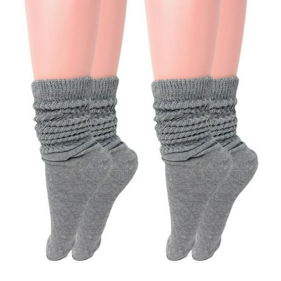 2 Pairs Cotton Lightweight Slouch Socks for Women Shoe Size 5 to 10 - Gray