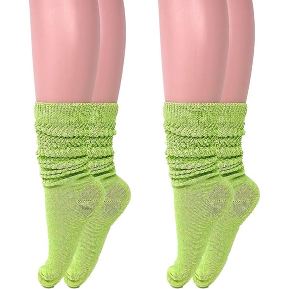 2 Pairs Cotton Lightweight Slouch Socks for Women Shoe Size 5 to 10 - Lemon Green
