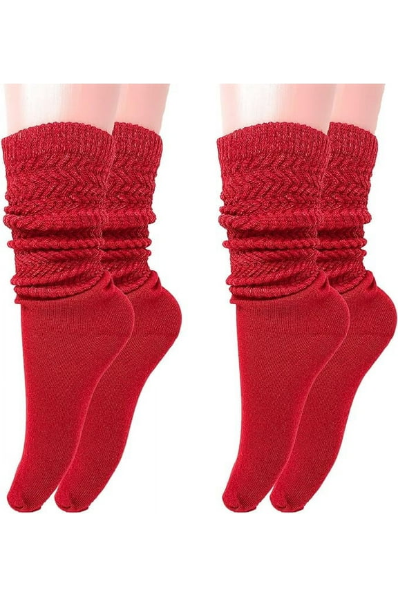 2 Pairs Cotton Lightweight Slouch Socks for Women Shoe Size 5 to 10 - Red