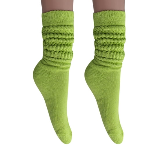 2 Pairs Cotton Slouch Knee High Socks Shoe Size 5-10 (Almond Green) from AWS/American Made