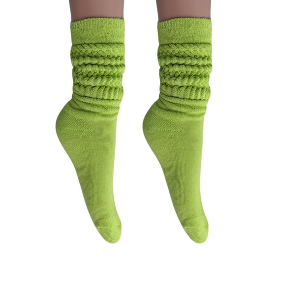 2 Pairs Cotton Slouch Knee High Socks Shoe Size 5-10 (Almond Green) from AWS/American Made