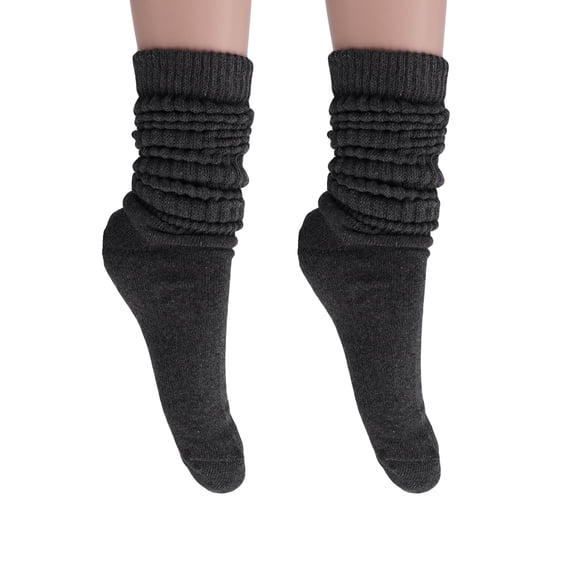 2 Pairs Cotton Slouch Knee High Socks Shoe Size 5-10 (Anthracite)