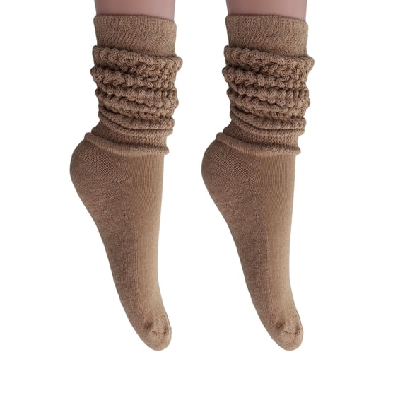 2 Pairs Cotton Slouch Knee High Socks Shoe Size 5-10 (Beige)