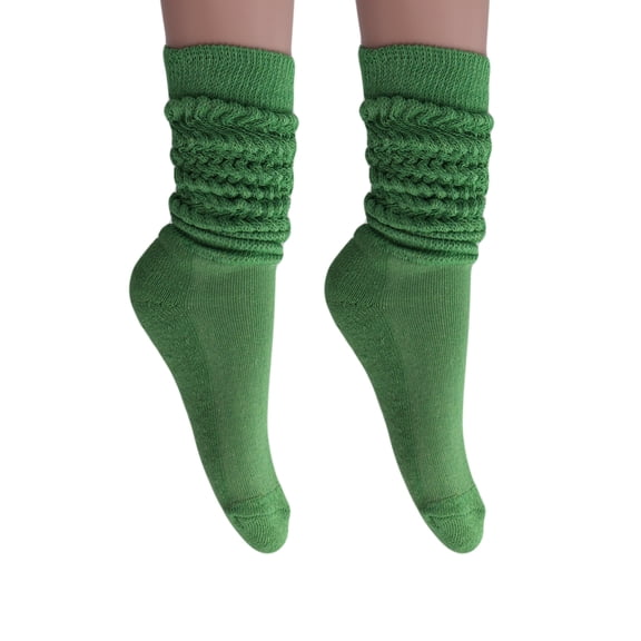 2 Pairs Cotton Slouch Knee High Socks Shoe Size 5-10 (Forest Green)