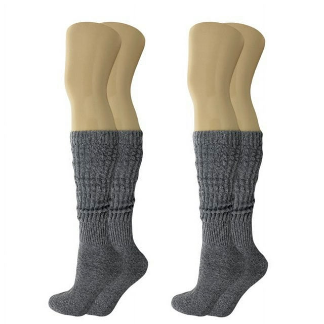 2 Pairs Cotton Slouch Knee High Socks Shoe Size 5-10 - Gray from AWS ...