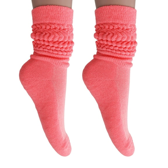 2 Pairs Cotton Slouch Knee High Socks Shoe Size 5-10 (Neon Pink) from AWS/American Made