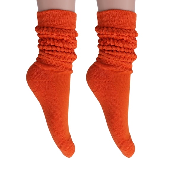2 Pairs Cotton Slouch Knee High Socks Shoe Size 5-10 (Orange)