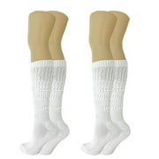 2 Pairs Cotton Slouch Knee High Socks Shoe Size 5-10 (White) from AWS/American Made