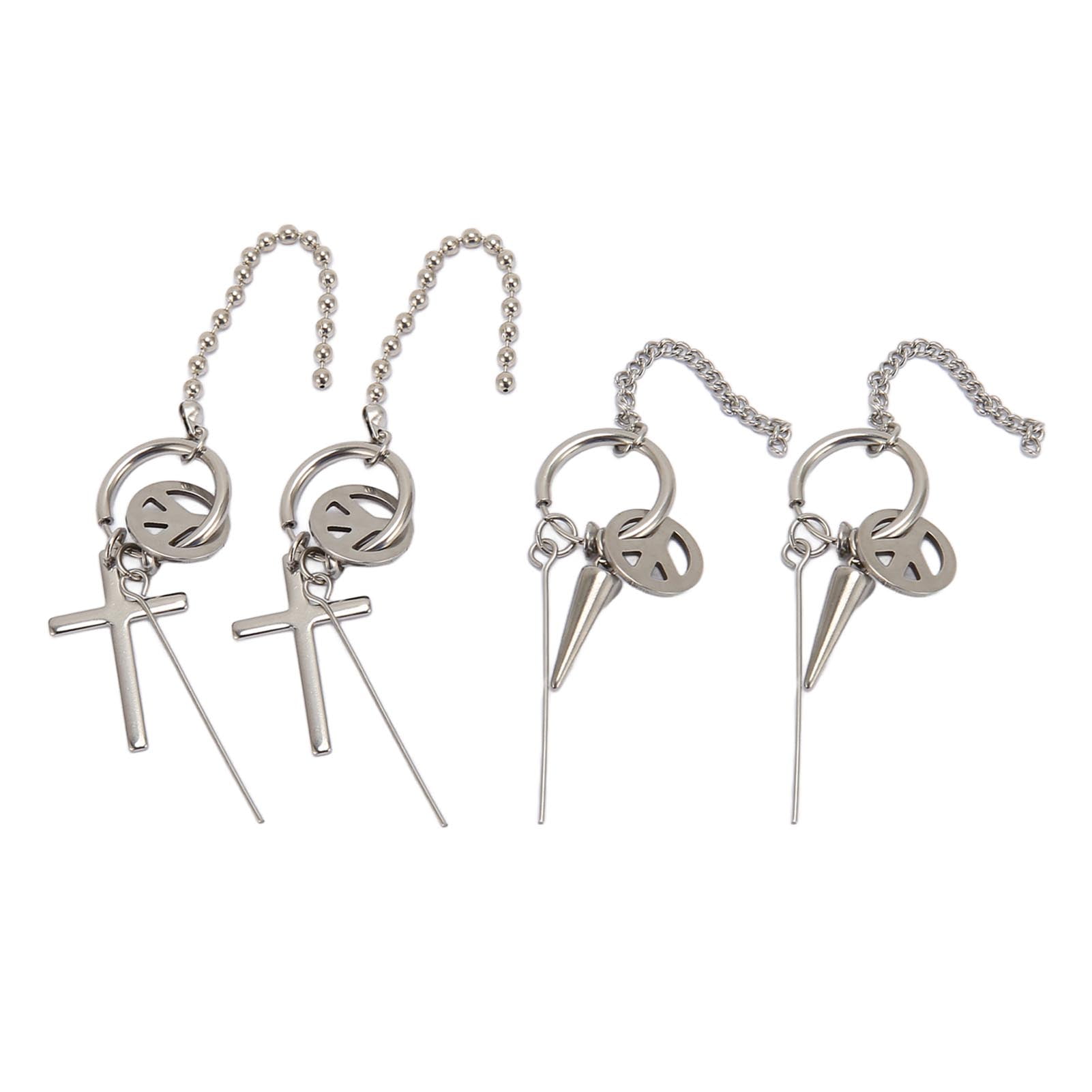 2 Pairs Cross and Cone Earings Stainless Steel Hoop Earings for Men