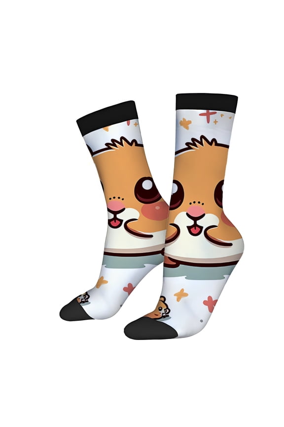 2 Pairs Cute Cartoon Hamster Socks for All Seasons - Unisex Trendy Mixed Color Design with Hearts - Comfortable & Stylish