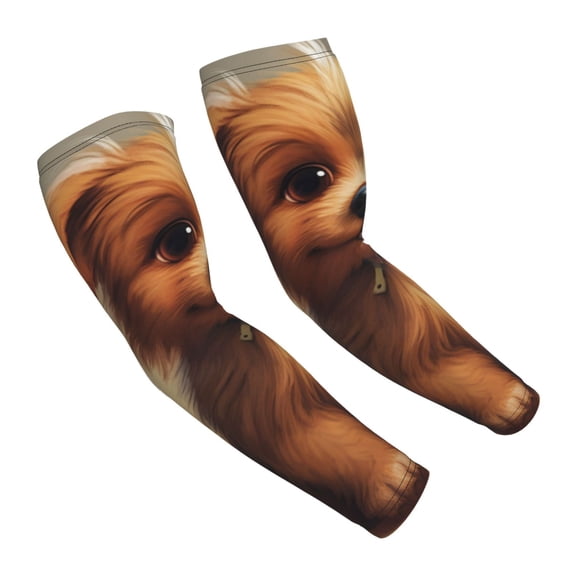 2 Pairs Cute Fluffy Brown Puppy Compression Arm Sleeves, Breathable ...