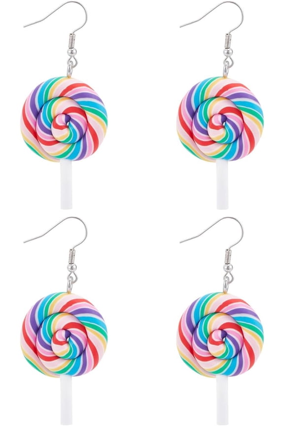 2 Pairs Cute Lollipop Colorful Earrings 63x26mm Platinum Lollipop Polymer Clay Dangle Earrings Kawaii Candy Ice Cream Hook Earrings for Jewelry Gift Earring Supplies Colorful DIY