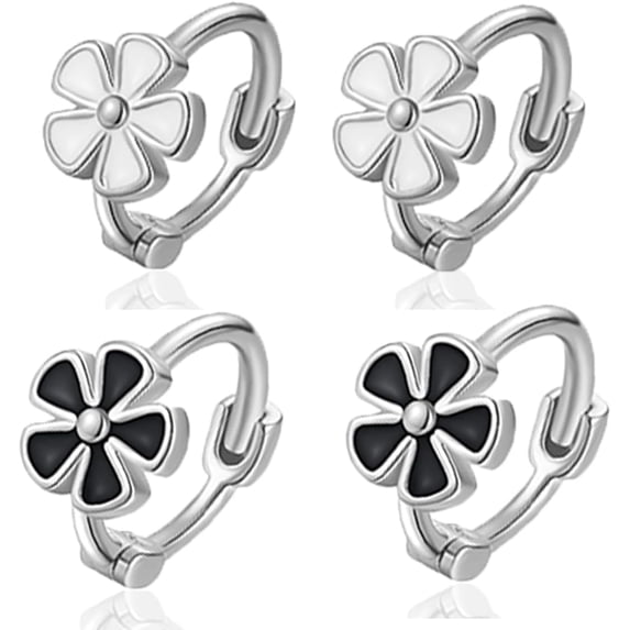 2 Pairs Daisy Huggie Hoop Earrings for Women Small Lucky Flower Hoops Mini Cartilage Huggie Sleeper Earring Fashion Jewelry