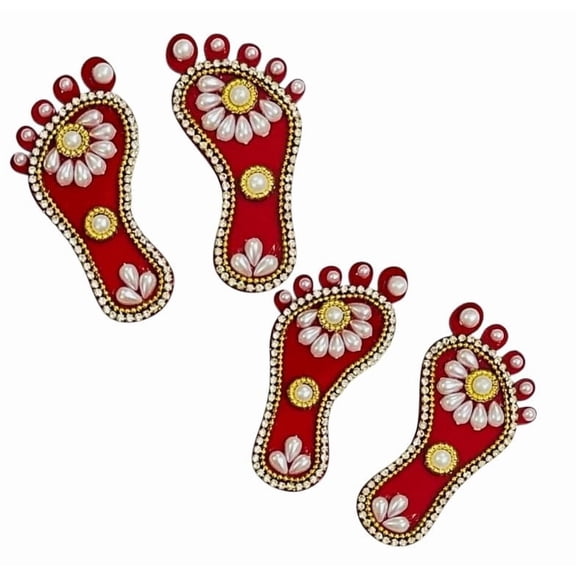 2 Pairs Decorative Laxmi Charan Paduka,(Pearl, 3 inch)