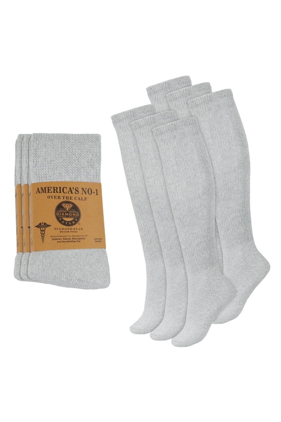 2 Pairs Diabetic Socks Over The Calf - Knee High Premium Cotton Socks Men's Size 10-13 Big & Tall Size 13-16