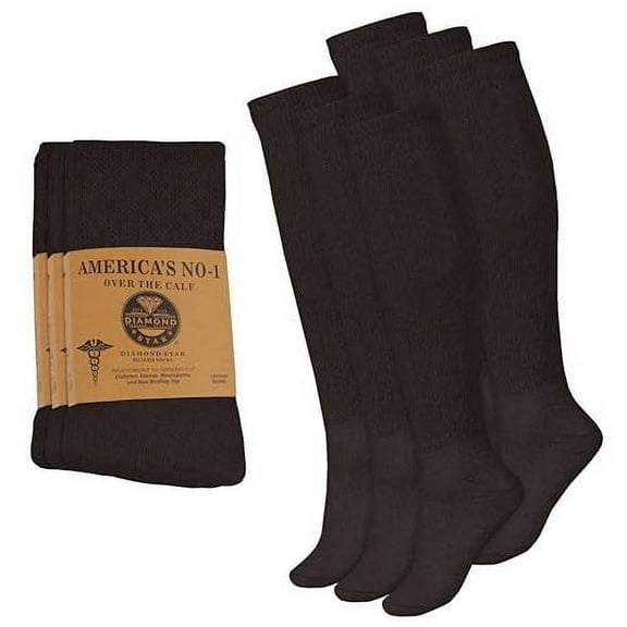 2 Pairs Diabetic Socks Over The Calf - Knee High Premium Cotton Socks Men's Size 10-13 Big & Tall Size 13-16