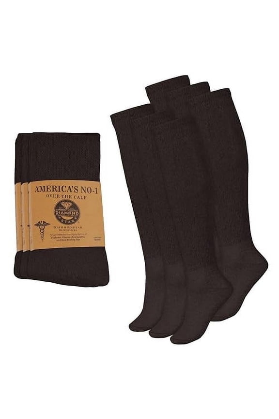 2 Pairs Diabetic Socks Over The Calf - Knee High Premium Cotton Socks Men's Size 10-13 Big & Tall Size 13-16