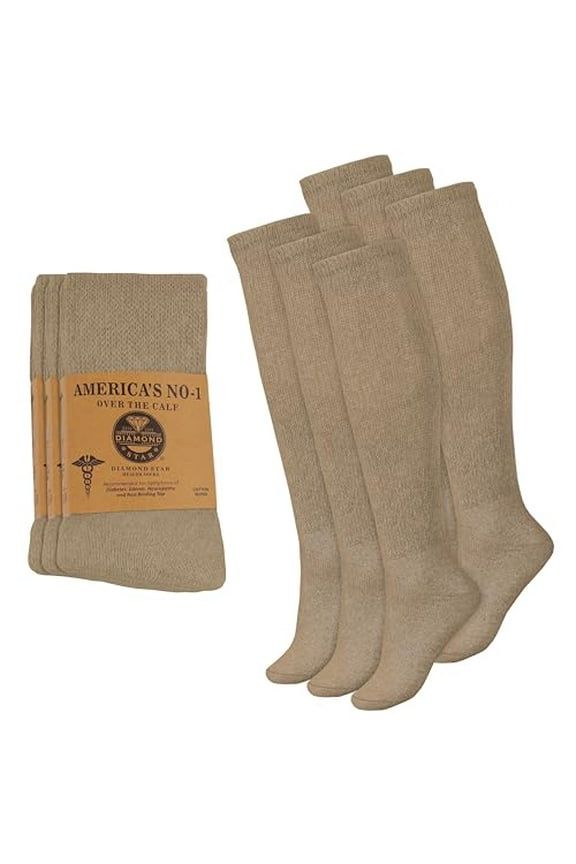 2 Pairs Diabetic Socks Over The Calf - Knee High Premium Cotton Socks Men's Size 10-13 Big & Tall Size 13-16