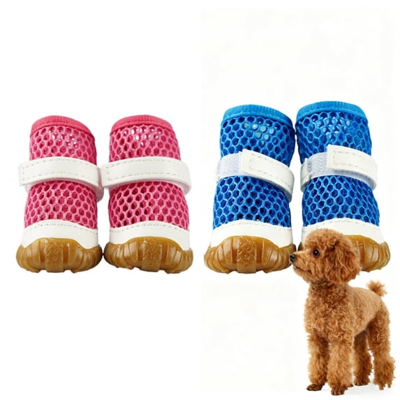 2 Pairs of Dog Shoes for Hot Pavement, Mesh Breathable Waterproof Pet Booties, Anti-Slip Sole Paw Protector, Outdoor Hiking Dog Boots for Small & Medium Dogs