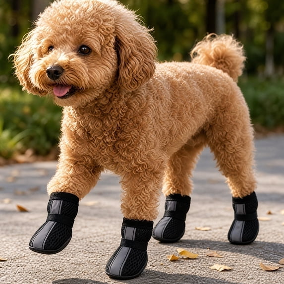 2 Pairs, Dog Shoes for Hot Pavement Small Dogs Breathable Mesh Small Dog Shoes Black Non-Slip Dog Booties and Paw Protectors with Reflective Strip Adjustable Straps for Outdoor