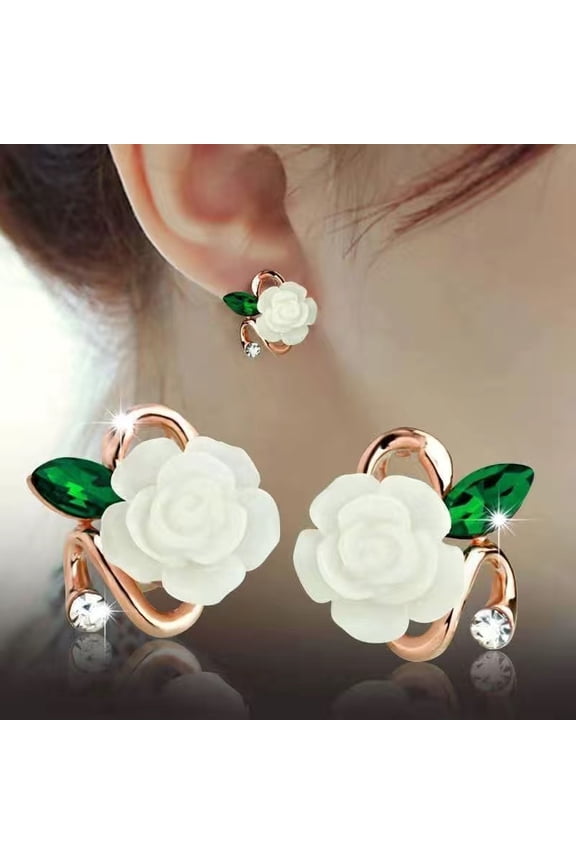 2 Pairs Elegant Rose Flower Stud Earrings with Sparkling Rhinestones - Chic Design for Women, Perfect for Daily Wear or Gifting
