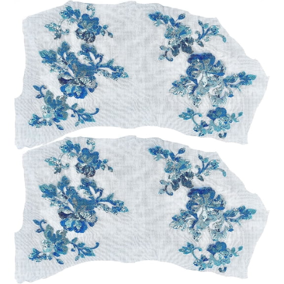 2 Pairs Embroidery Sequin Lace Applique Sewing Flower Fabric Collar Patch for Wedding Gown Dress Bridal Stage Performance DIY Crafts(Dodger Blue) for DIY Dark Slate Blue
