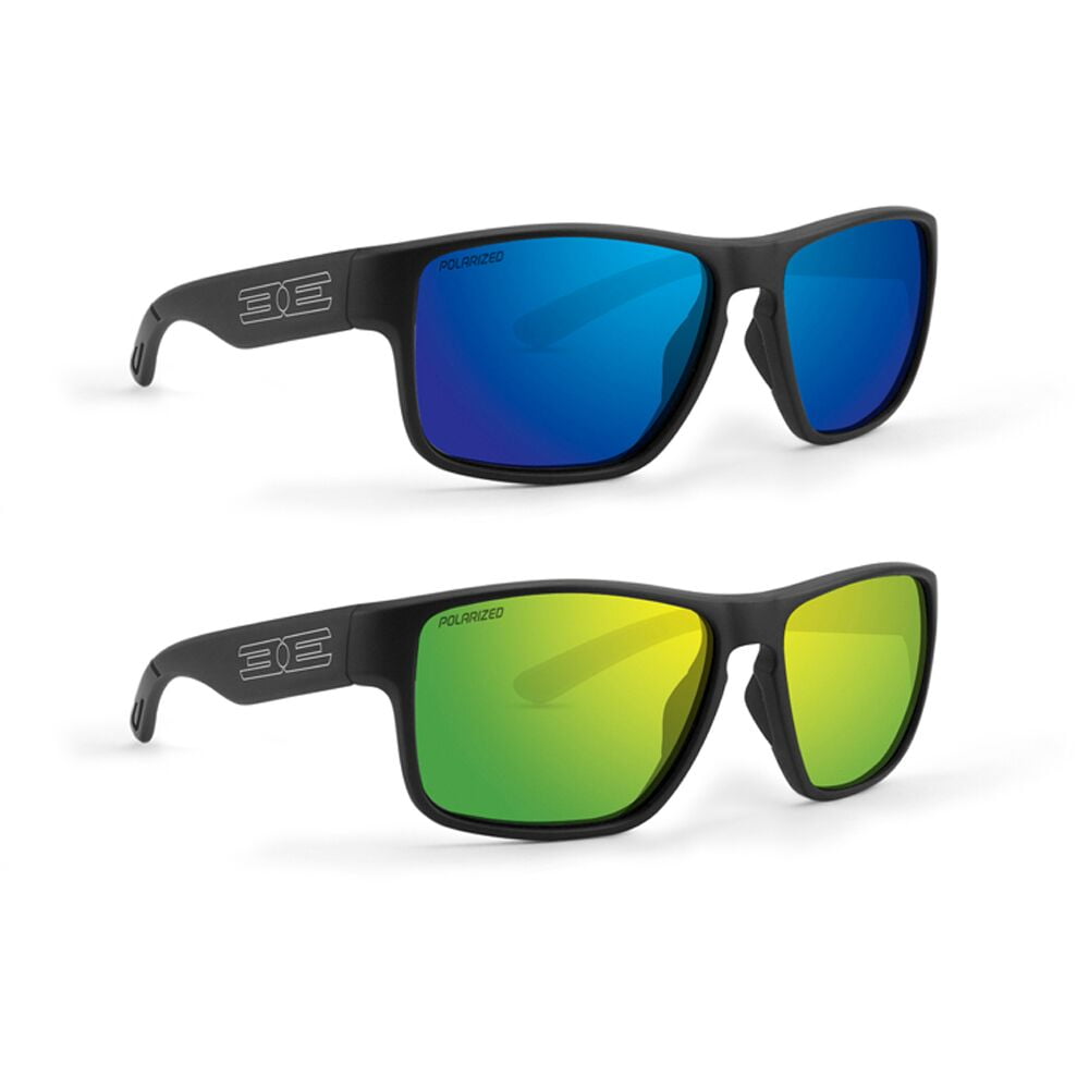 2 Pairs Epoch Eyewear Charlie Sport Fishing Sunglasses Black Frame  Polarized Green Mirror Lens & Blue Mirror Lens 