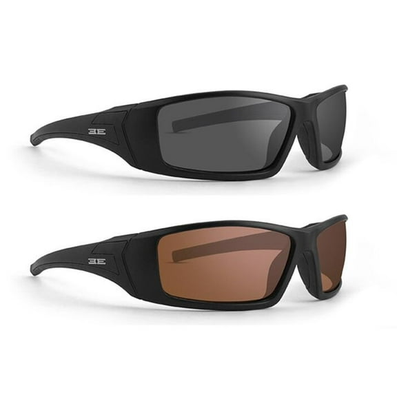 2 Pairs Epoch Eyewear Liberator Sport Sunglasses, One Black Frame/Amber Lens One Black Frame/Smoke Lens