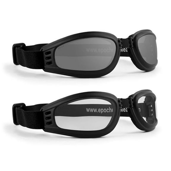 Epoch Eyewear Padded Folding Motorcycle Riding Goggles 2 Pair Black Frame w/Clear and Smoke Lenses