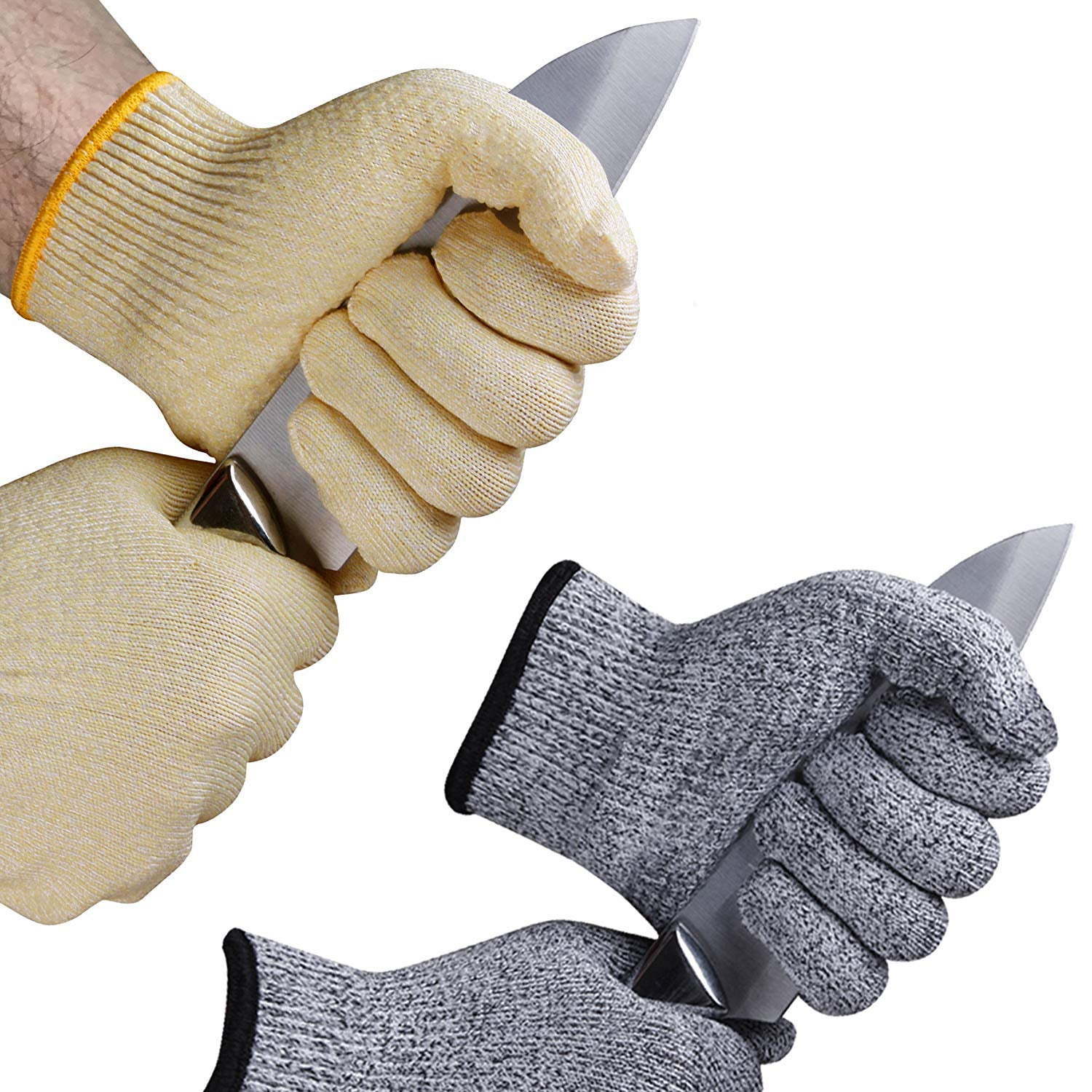 2 Pairs Evridwear Cut Resistant Gloves With Silicone Grip Dots, Food Grade  Level 5 Safety Protection Kitchen Working Kevlar Gloves For Cutting,  Slicing and Garden works (Yellow + Gray) Medium 