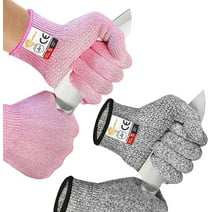 2 Pairs Evridwear Cut Resistant Gloves with Silicone Grip Dots ( Pink+Gray,L)