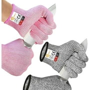 2 Pairs Evridwear Cut Resistant Gloves with Silicone Grip Dots  Pink+Gray,M