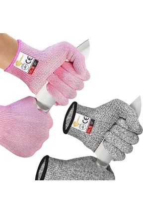 2 Pairs Evridwear Cut Resistant Gloves with Silicone Grip Dots ( Pink+Gray,S)