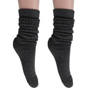 AWS/American Made 2 Pairs Extra Long Cotton Slouch Socks Shoe Size 5 to 10 (Anthracite Gray)